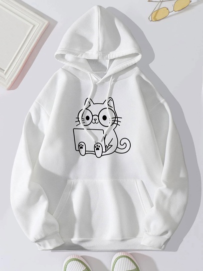 Women's Hoodie Long Sleeve Hoodies & Sweatshirts Printing Pocket Casual Cat
