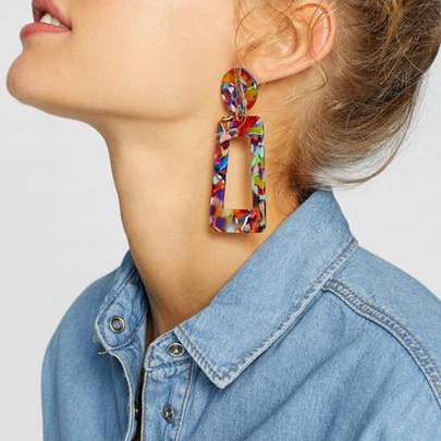 Exaggerated Geometric Rectangle Colorful Arylic Drop Earrings
