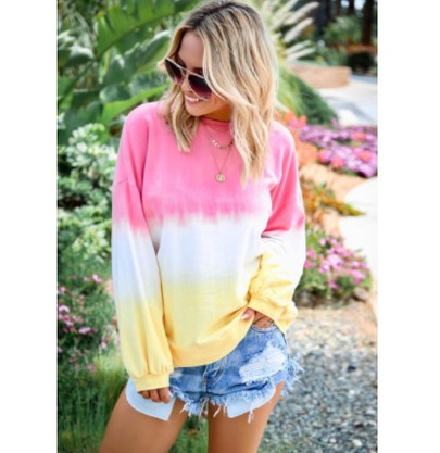 Sweater Rainbow Gradient Print Long-Sleeved T-Shirt Top Sweater NSYF1090