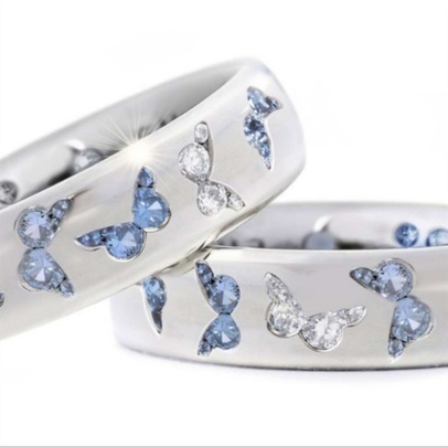 Fashion Butterfly Inlaid Mixed Color Zircon Alloy Ring Cute Style Ring Wholesale