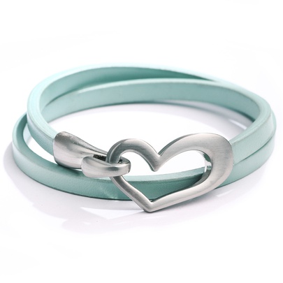 Fashion Simple Hollow Heart-shaped Double-layer Alloy Pu Bracelet