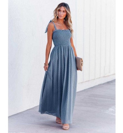 Solid Color Backless Chiffon Long Slip Dress NSHM128187