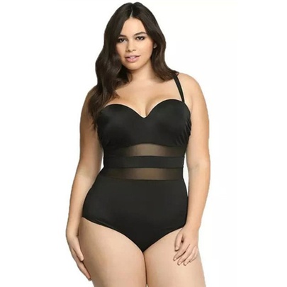 Plus Size Cross Sling Backless Slim Solid Color Mesh Stitching One-piece Swimsuit NSYLH130841