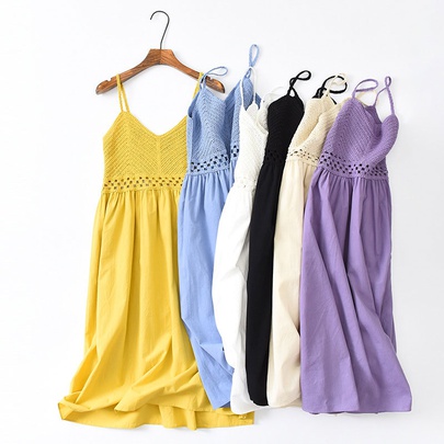 Women's Strap Dress Vacation V Neck Splicing Sleeveless Solid Color Beach