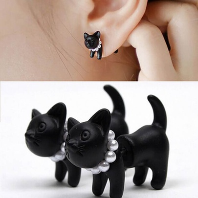 Cute Cat Alloy Plating Artificial Pearls Ear Studs 1 Piece