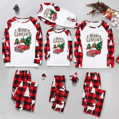 Cute Christmas Tree Polyester Pants Sets Suit Blouse Family Matching Outfits
