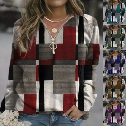 Women's Hoodie Long Sleeve Hoodies & Sweatshirts Printing Fashion Plaid