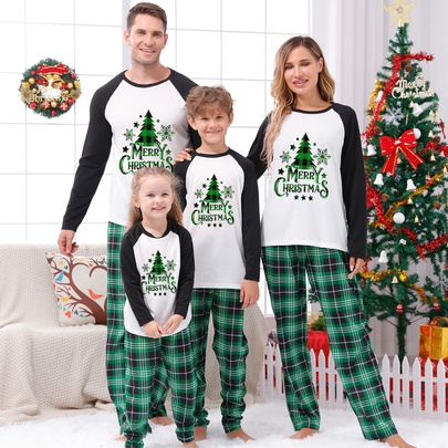 Casual Christmas Tree Cotton Blend Pants Sets Straight Pants T-shirt Family Matching Outfits