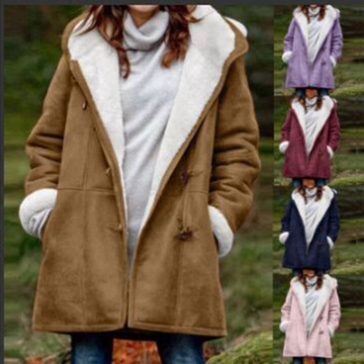 Women's Fashion Solid Color Pocket Single Breasted Coat Woolen Coat