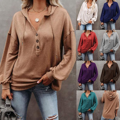 Women's Blouse Long Sleeve Hoodies & Sweatshirts Patchwork Button Fashion Stripe Solid Color