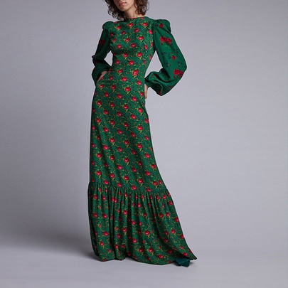 Women's Irregular Skirt Elegant Vintage Style Fashion V Neck Printing Long Sleeve Printing Maxi Long Dress Holiday Daily