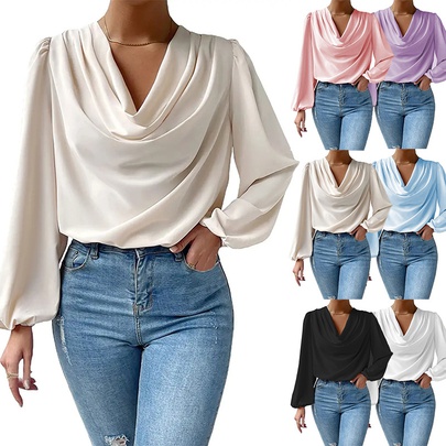 Women's T-shirt Long Sleeve Blouses Pleated Fashion Solid Color