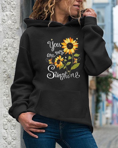 Women's Hoodie Long Sleeve Hoodies & Sweatshirts Printing Casual Sunflower Letter