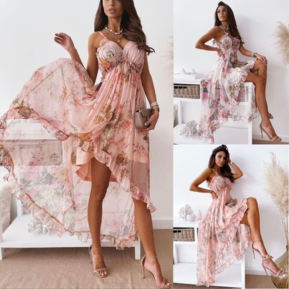 Women's Swing Dress Sexy Printing Flower Maxi Long Dress Street