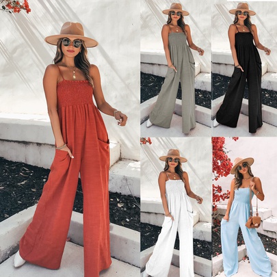 Women's Daily Fashion Solid Color Full Length Pocket Jumpsuits