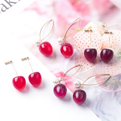 1 Pair Sweet Cherry Metal Women's Earrings