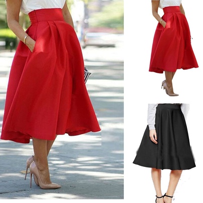 Summer Fashion Solid Color Polyester Knee-length Skirts