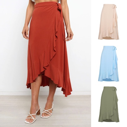 Summer Fashion Solid Color Polyester Chiffon Maxi Long Dress Skirts