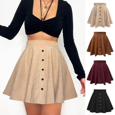 Summer Spring Autumn Retro Solid Color Polyester Above Knee Skirts