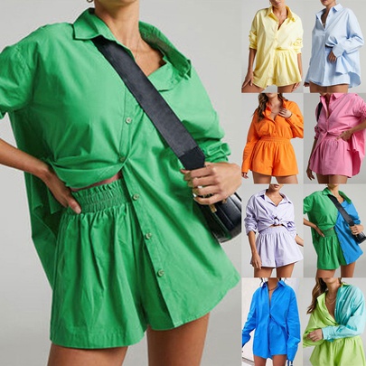Women's Fashion Color Block Polyacrylonitrile Fiber Shorts Sets