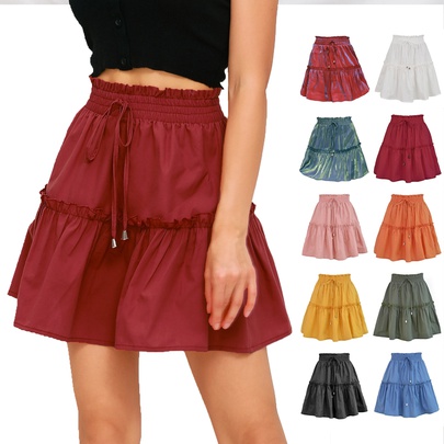 Summer Spring Fashion Solid Color Polyester Above Knee Skirts