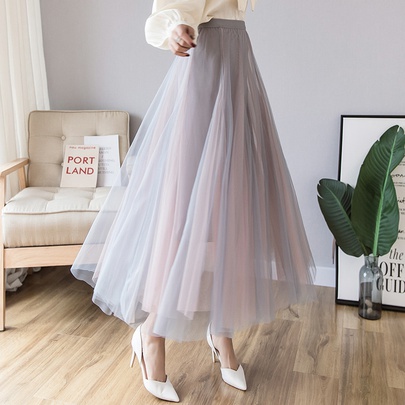 Summer Spring Fashion Solid Color Polyester Maxi Long Dress Skirts