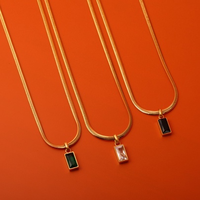 201 Stainless Steel 304 Stainless Steel Glass Gold Plated Casual Simple Style Plating Inlay Square Zircon Pendant Necklace
