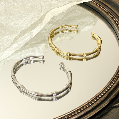 Copper 18K Gold Plated White-Plated K Basic Classic Style Plating Bamboo Bangle
