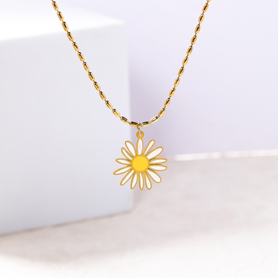 201 Stainless Steel 18K Gold Plated Basic Vacation Sweet Enamel Plating Daisy Necklace