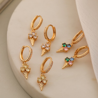 1 Pair Simple Style Commute Ice Cream Plating Inlay Copper Zircon 18k Gold Plated Drop Earrings