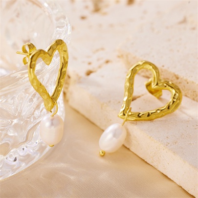 1 Pair Elegant Lady Heart Shape Plating Stainless Steel 18k Gold Plated Drop Earrings