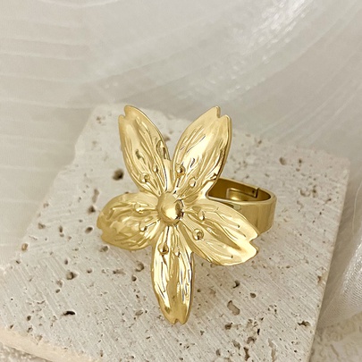304 Stainless Steel 14K Gold Plated Elegant Sweet Pastoral Plating Flower Open Rings