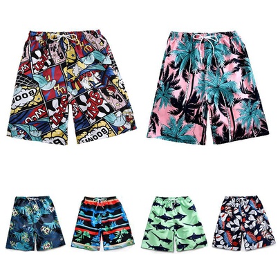 Men's Beach Streetwear Leaf Ditsy Floral Tree Shorts Rib-knit Shorts