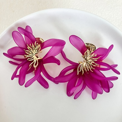 1 Pair Elegant Exaggerated Flower Plating Stainless Steel Acrylic Resin 14K Gold Plated Ear Studs