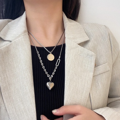 Elegant Streetwear Heart Shape Alloy Titanium Steel Women's Layered Necklaces
