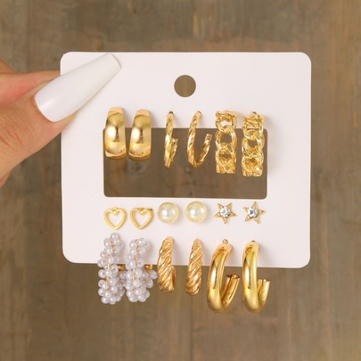 Wholesale Jewelry Simple Style Solid Color Metal Rhinestones Pearl Inlay Earrings