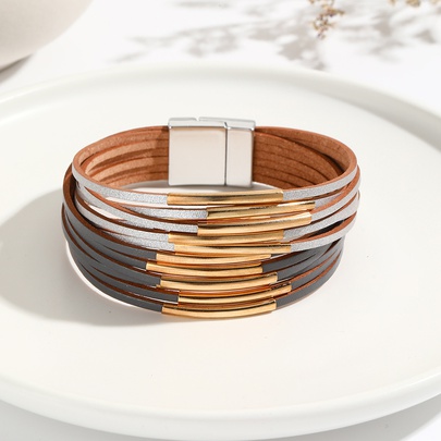 Simple Style Color Block Pu Leather Plating Women's Bangle