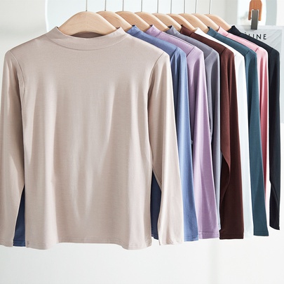 Women's T-shirt Long Sleeve T-shirts Elegant Solid Color
