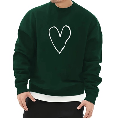 Men's Letter Heart Shape Simple Style Long Sleeve Loose Round Neck