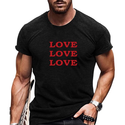 Men's Letter Heart Shape Printing T-shirt Men's Clothing