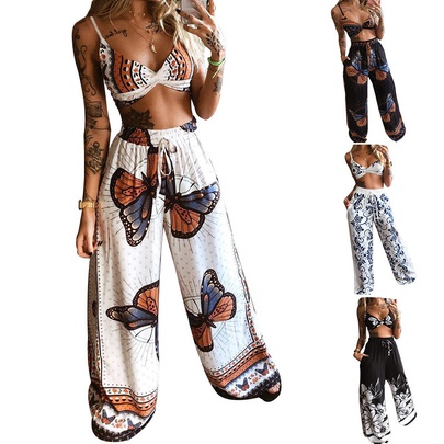 Daily Street Women's Sexy Printing 4-way Stretch Fabric Polyester Printing Backless Pants Sets Pants Sets