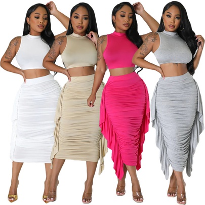 Daily Women's Sexy Streetwear Solid Color Spandex Polyester Skirt Sets Skirt Sets