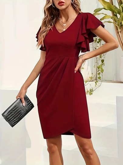 Women's Regular Dress Elegant V Neck Short Sleeve Solid Color Above Knee Daily