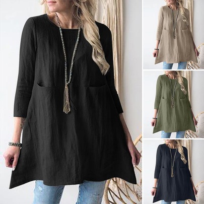 Women's Regular Dress Vintage Style Round Neck 3/4 Length Sleeve Solid Color Above Knee Casual Daily