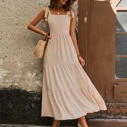 Women's Regular Dress Elegant Classic Style Square Neck Sleeveless Solid Color Midi Dress Daily