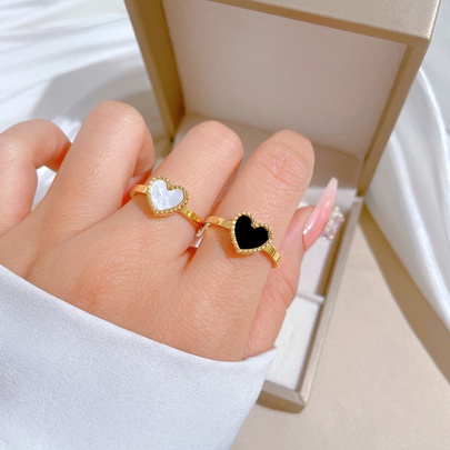 Casual Simple Style Commute Heart Shape Titanium Steel Inlay Shell Rings