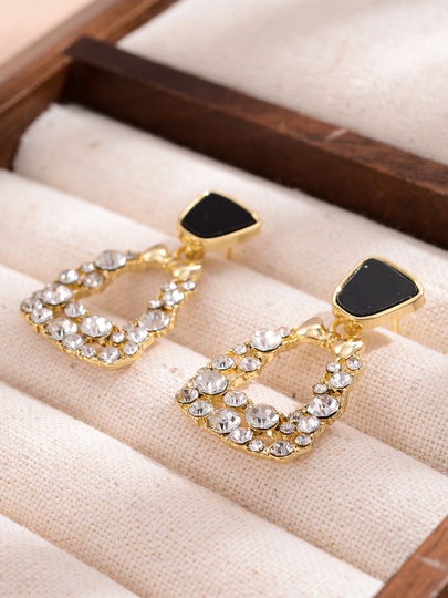 1 Pair Elegant Shiny Bag Inlay Alloy Rhinestones Drop Earrings
