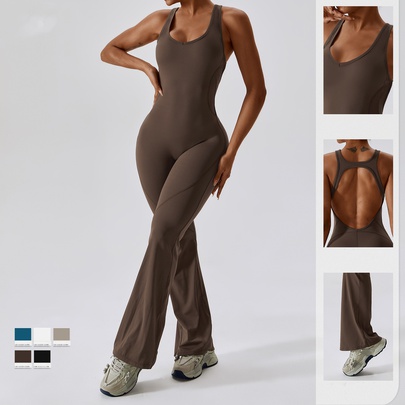 Simple Style Classic Style Solid Color Nylon U Neck Tracksuit Jumpsuits