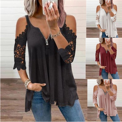 Women's T-shirt Short Sleeve T-shirts Hollow Out Fashion Solid Color