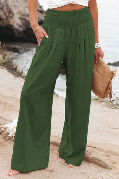 Women's Casual Solid Color Full Length Washed Casual Pants Wide Leg Pants